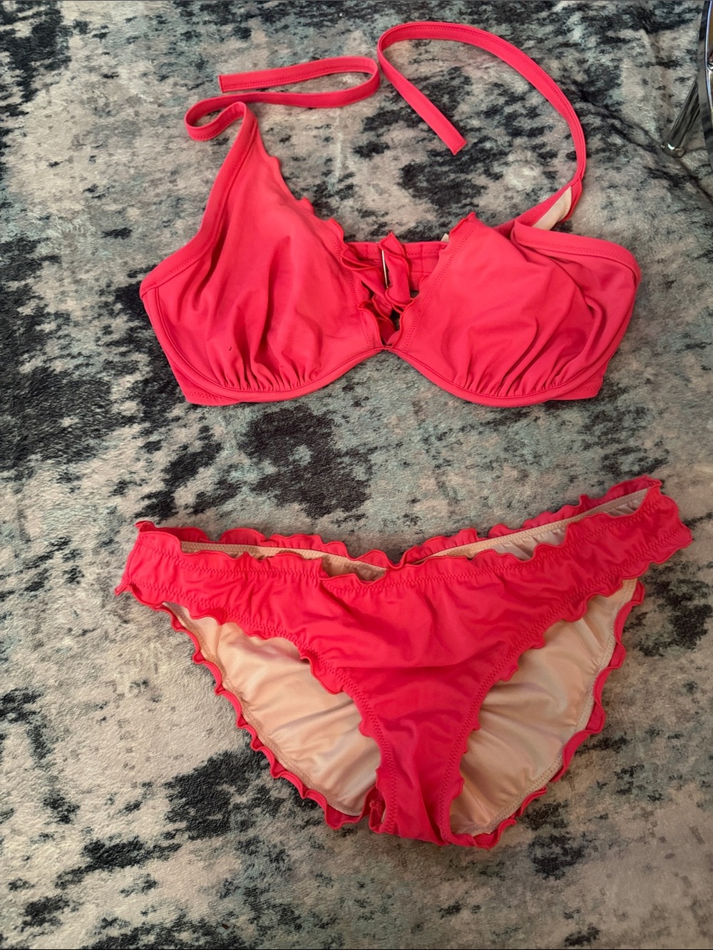 Victoria's Secret Coral-Red Ruffle Bikini Set